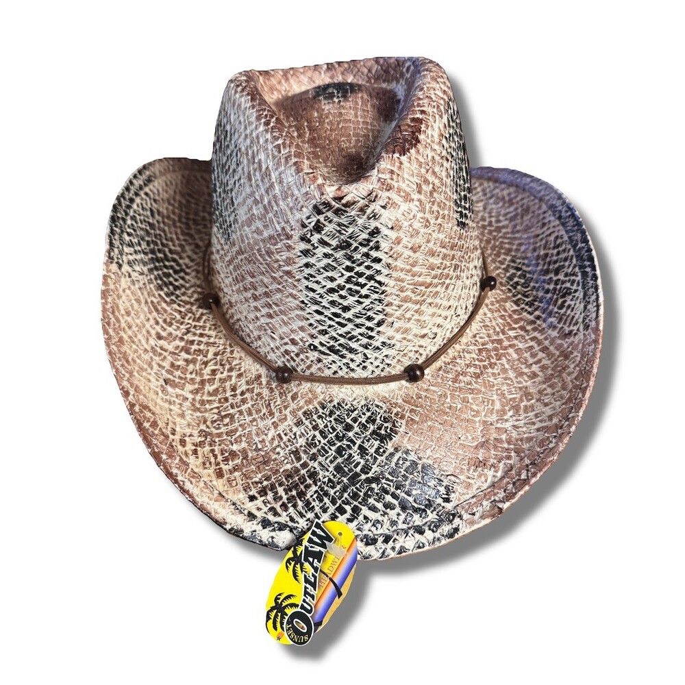Outlaw Cowboy Hat Unisex One Size Brown Snakeskin Print Wide Brim Chin Cord